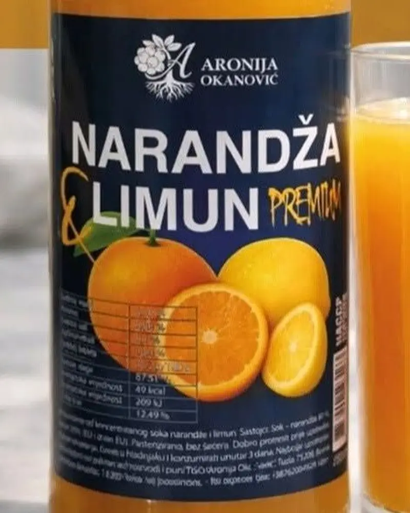 Boca soka Narandža i limun Premium s tamnoplavom etiketom